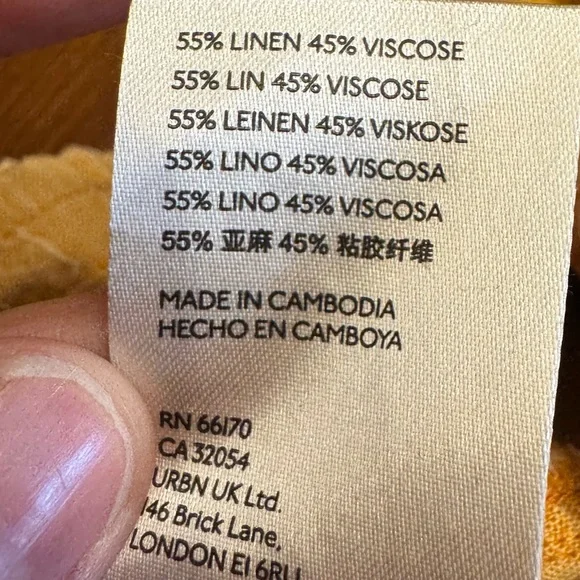 by Anthropologie Linen Utility Cargo Pants Size 14 Pockets Mustard Yellow - Picture 12 of 13